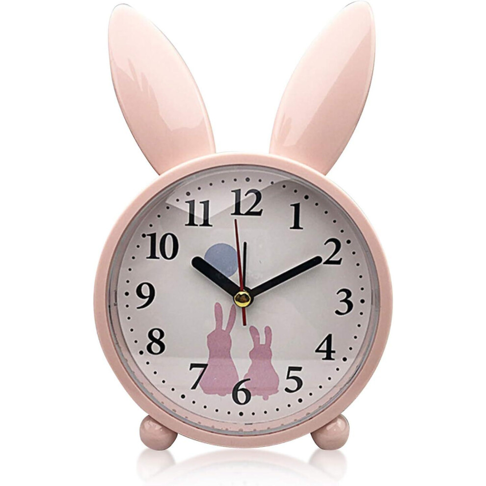 Children's Rabbit Alarm Clock - Classic Analog Design with No Ticking (Pink)