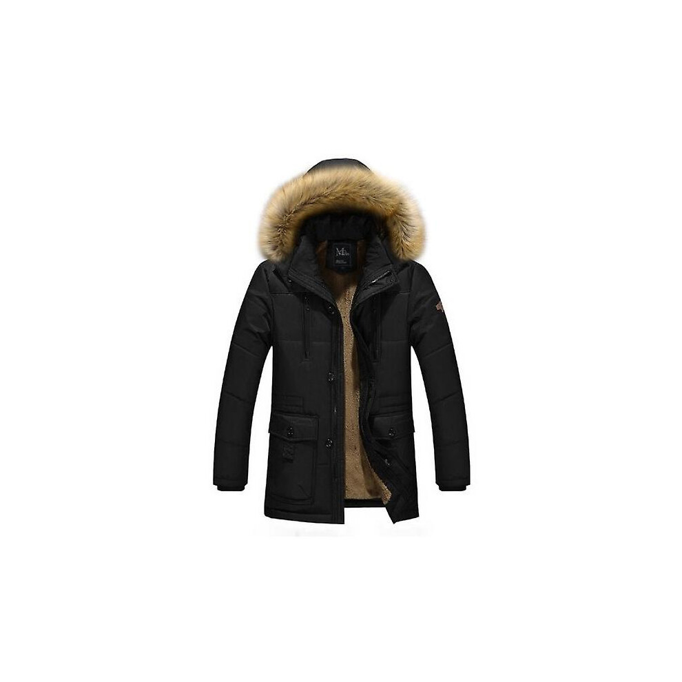 (black, S) Mens Winter Warm Jacket Coat Windproof Puffer Padded Jacket With Hood