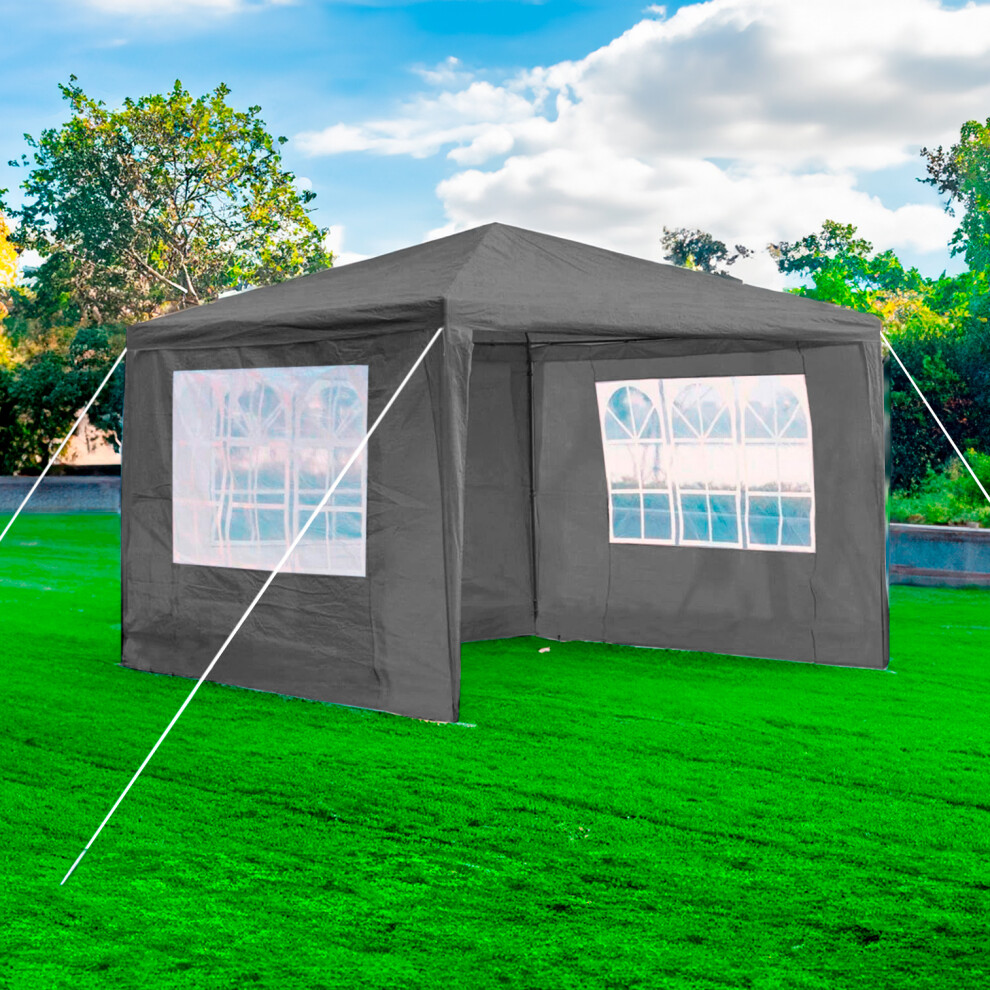 (Grey) 3X3M Event Gazebo 4 Side Panels Outdoor Waterproof Garden Party Tent Marquee Canopy Shelter Coated Steel Frame
