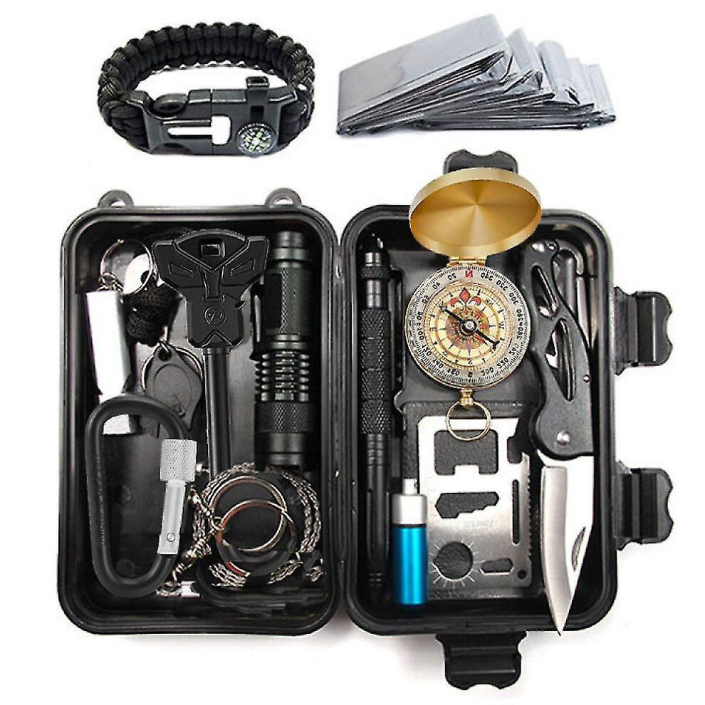 Complete Survival Kit   First Aid Kit   Filter Straw   Bag   Fire Starter Stone Cover Multifunction Tongs Tools Military Accessory Complete Box First