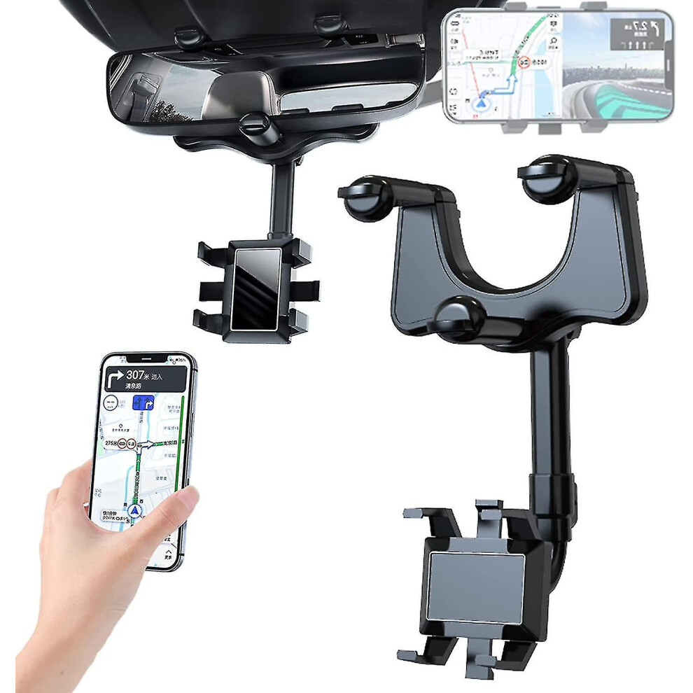 Car Rear View Mirror Phone Holder Retractable Holder 360 Degree Mobile Phone Holderblack 3010291975687