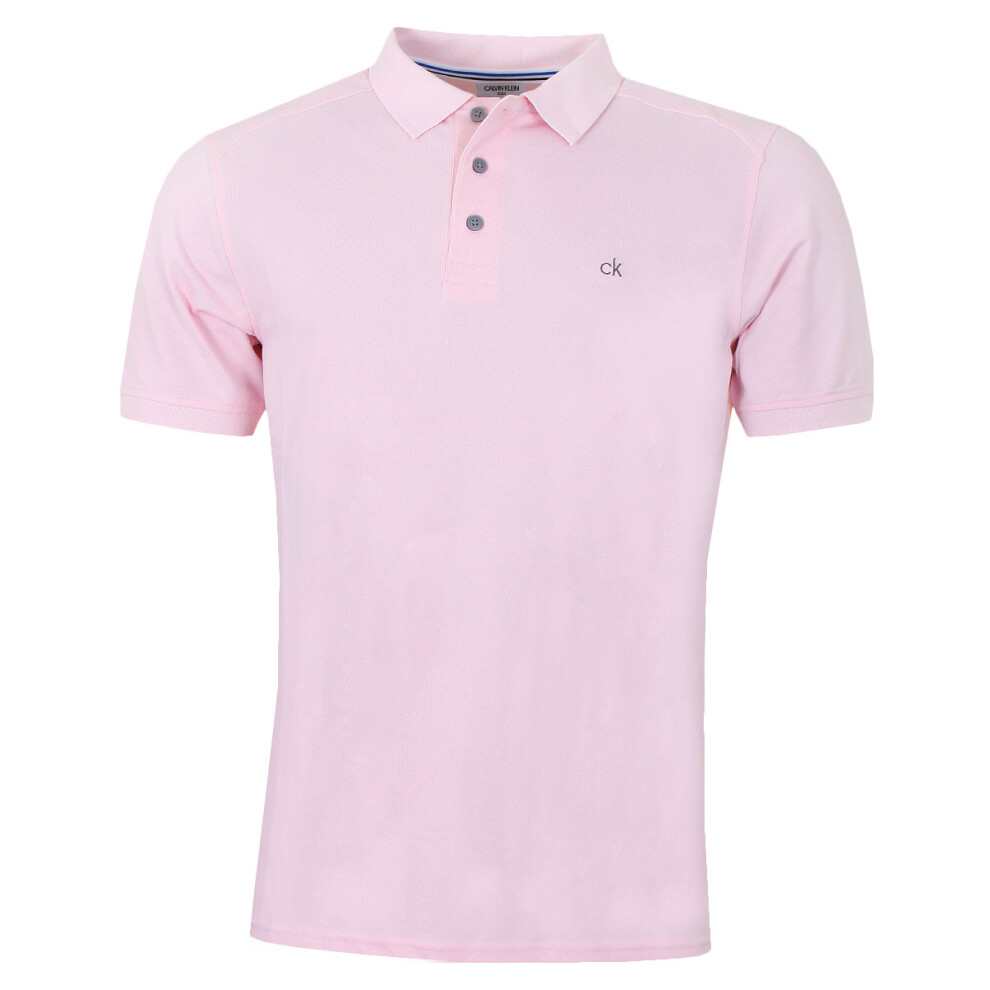 (XXL, Baby Pink) Calvin Klein Mens 2024 Campus 3 Button Ribbed Collar Golf Polo Shirt