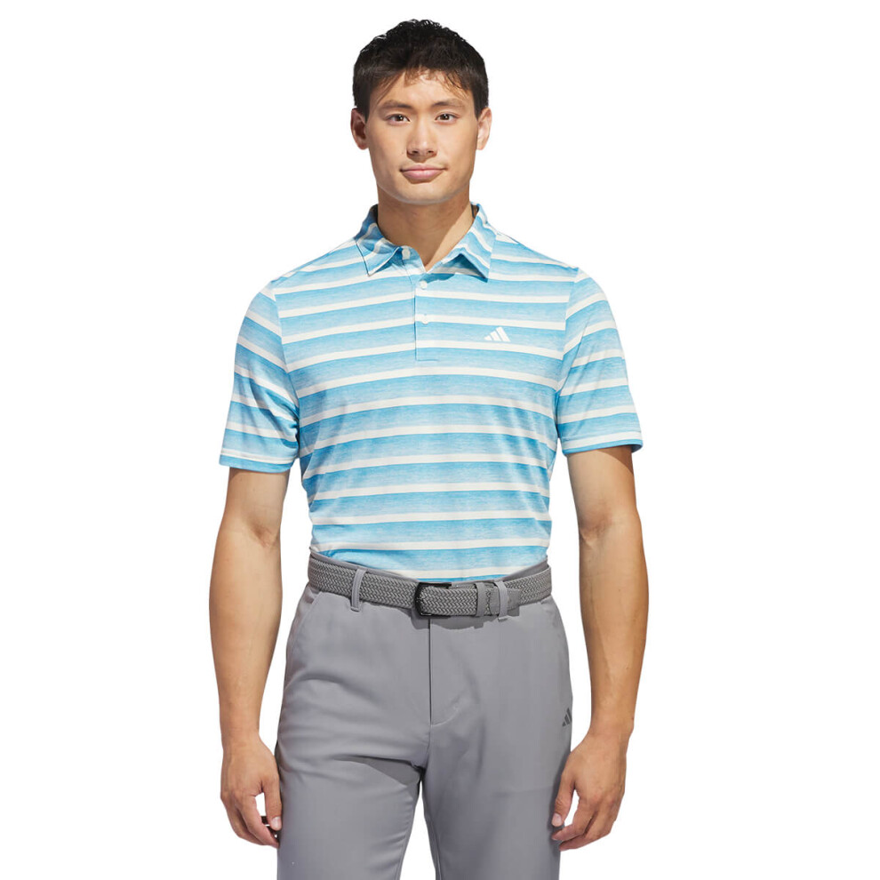 (L, Semi Blue Burst) adidas Golf Mens Two Colour Striped Sustainable Polo Shirt