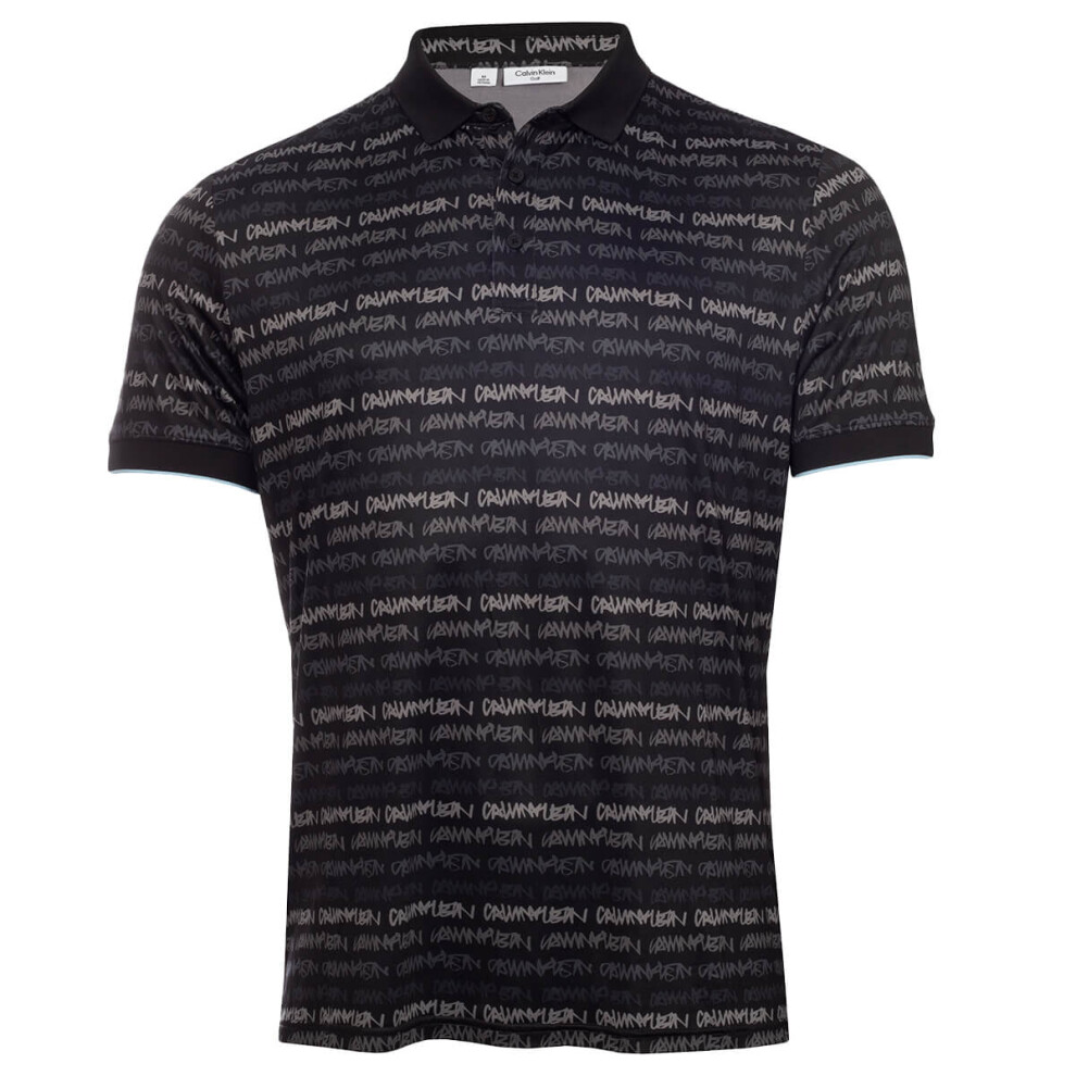(M, Black) Calvin Klein Mens 2022 Signature Moisture Wicking Recycled Golf Polo Shirt
