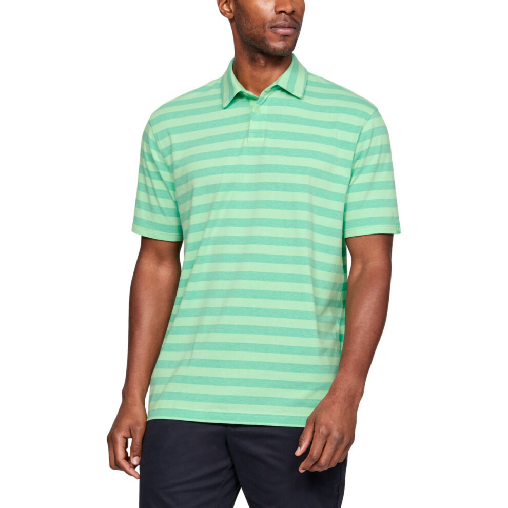 (S, Green Typhoon) Under Armour Mens CC Scramble Stripe Charged Cotton Polo Shirt