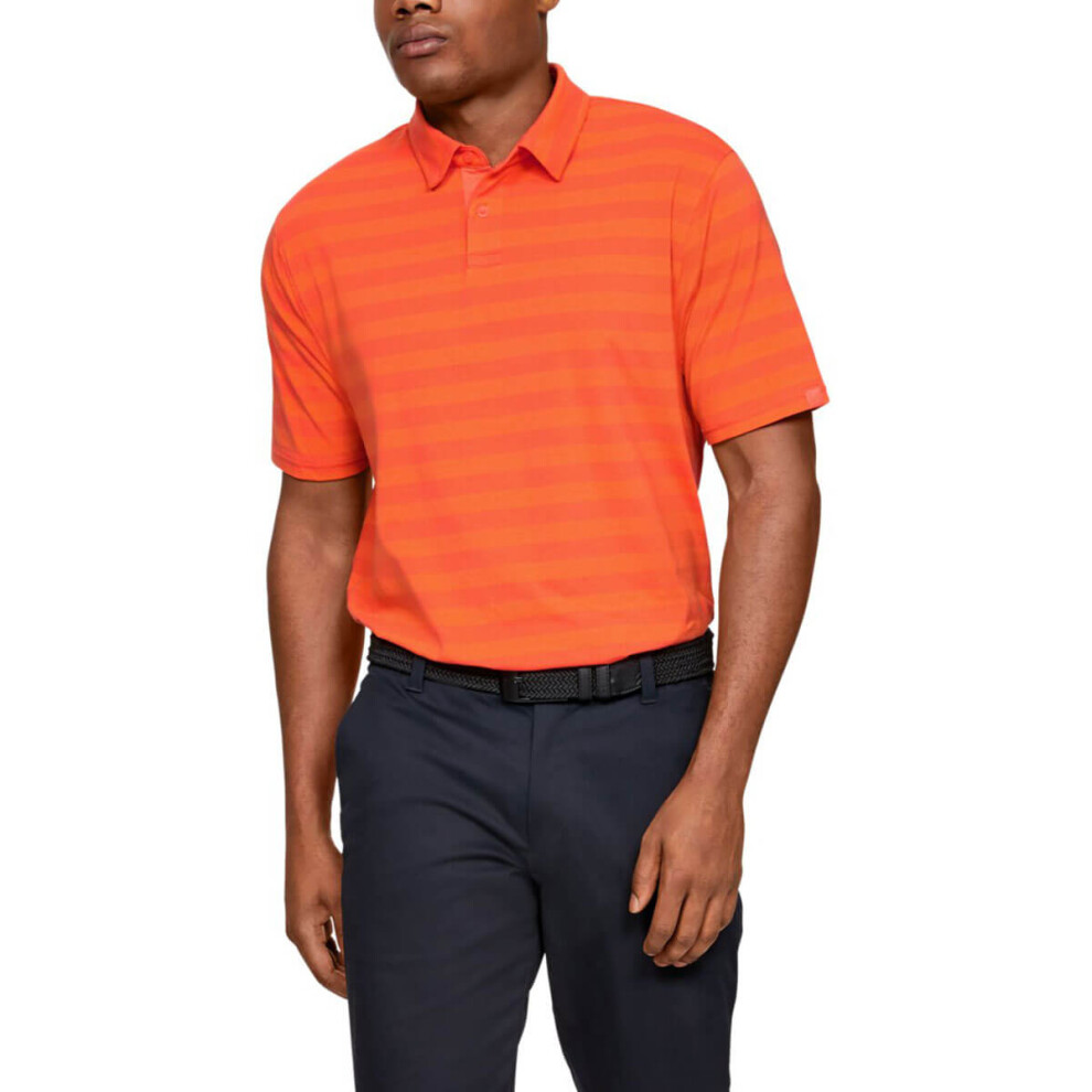 (S, Papaya) Under Armour Mens CC Scramble Stripe Charged Cotton Polo Shirt