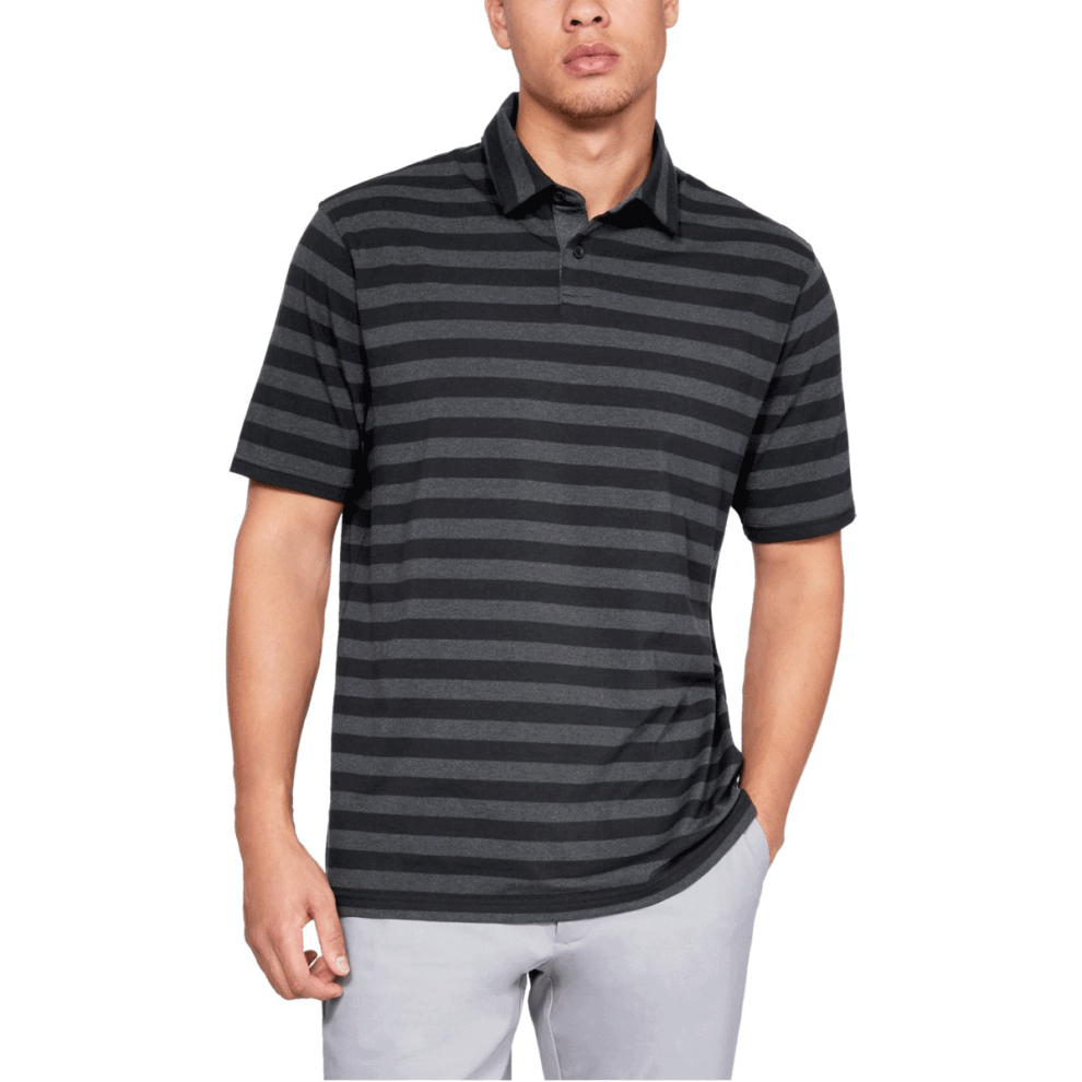 (M, Black) Under Armour Mens CC Scramble Stripe Charged Cotton Polo Shirt