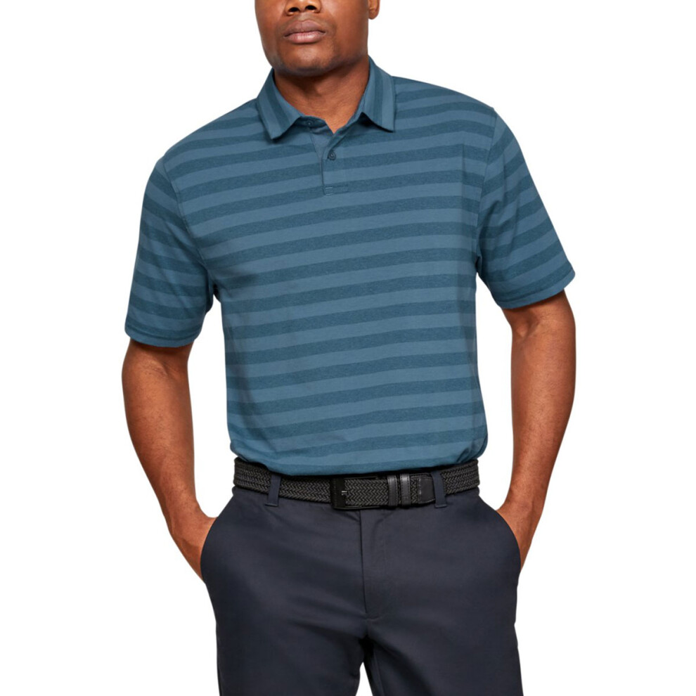 (S, Thunder) Under Armour Mens CC Scramble Stripe Charged Cotton Polo Shirt