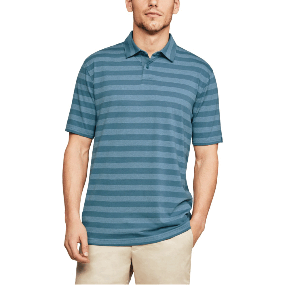 (S, Static Blue) Under Armour Mens CC Scramble Stripe Charged Cotton Polo Shirt