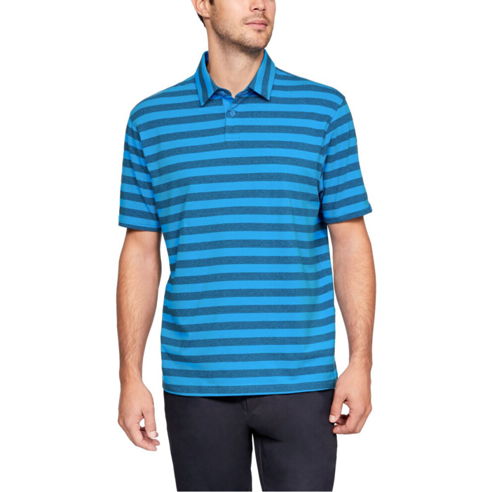 (S, Blue Circuit) Under Armour Mens CC Scramble Stripe Charged Cotton Polo Shirt