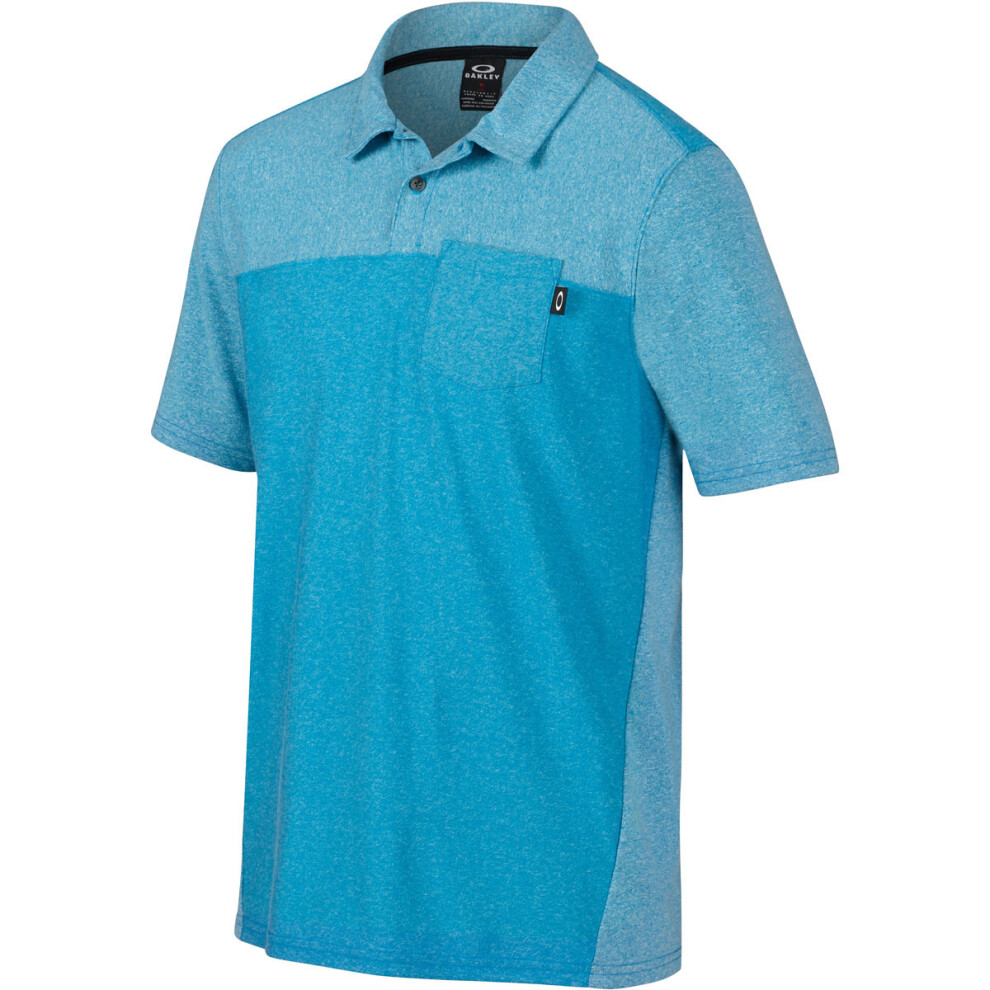 (S, Pacific Blue Light Heather) Oakley Golf Mens Foundation Performance Tech Short Sleeve Polo Shirt