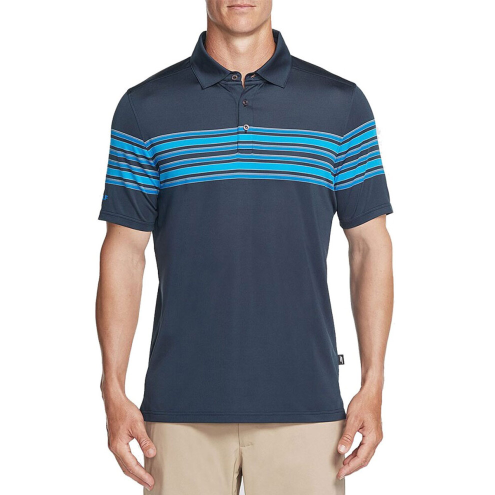 (S, Blue Iris) Skechers Golf Mens Club Face Stripe Stretch Performance Polo Shirt Top