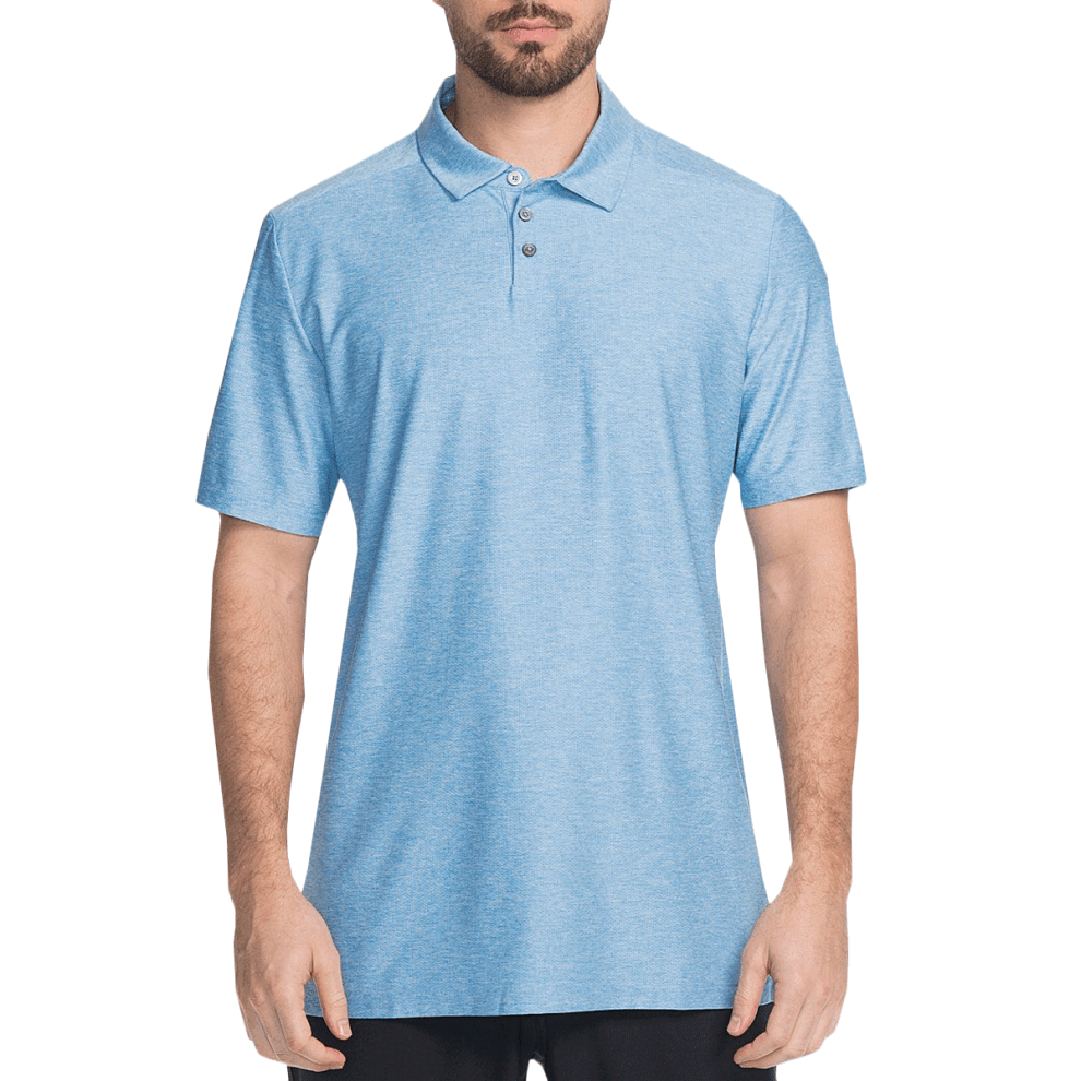 (M, Silver Lake Blue) Skechers Golf Mens Pitch Shot Breathable Perforated Stretch Polo Shirt