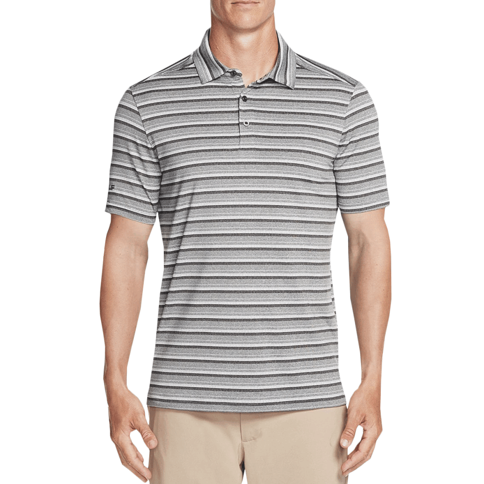 (S, Charcoal Heather) Skechers Golf Mens Approach Stripe Performance Active Wicking Polo Shirt