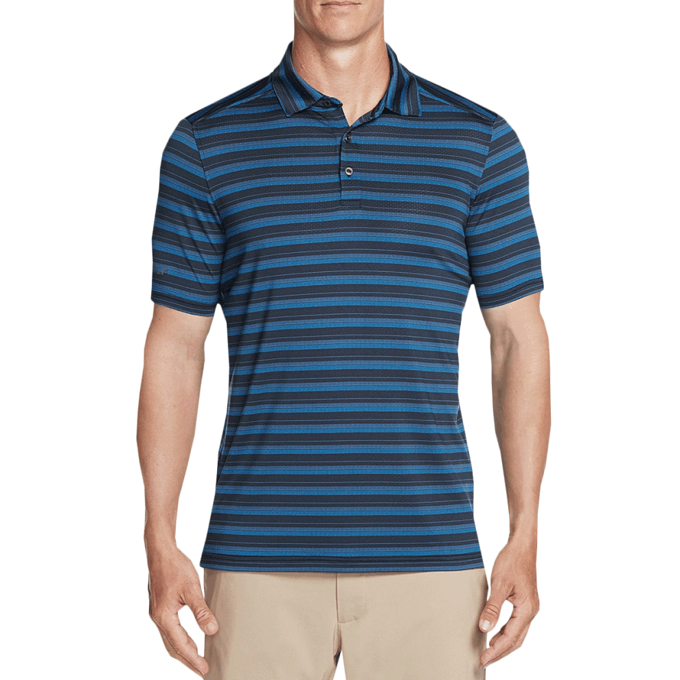 (S, Blue Iris) Skechers Golf Mens Approach Stripe Performance Active Wicking Polo Shirt