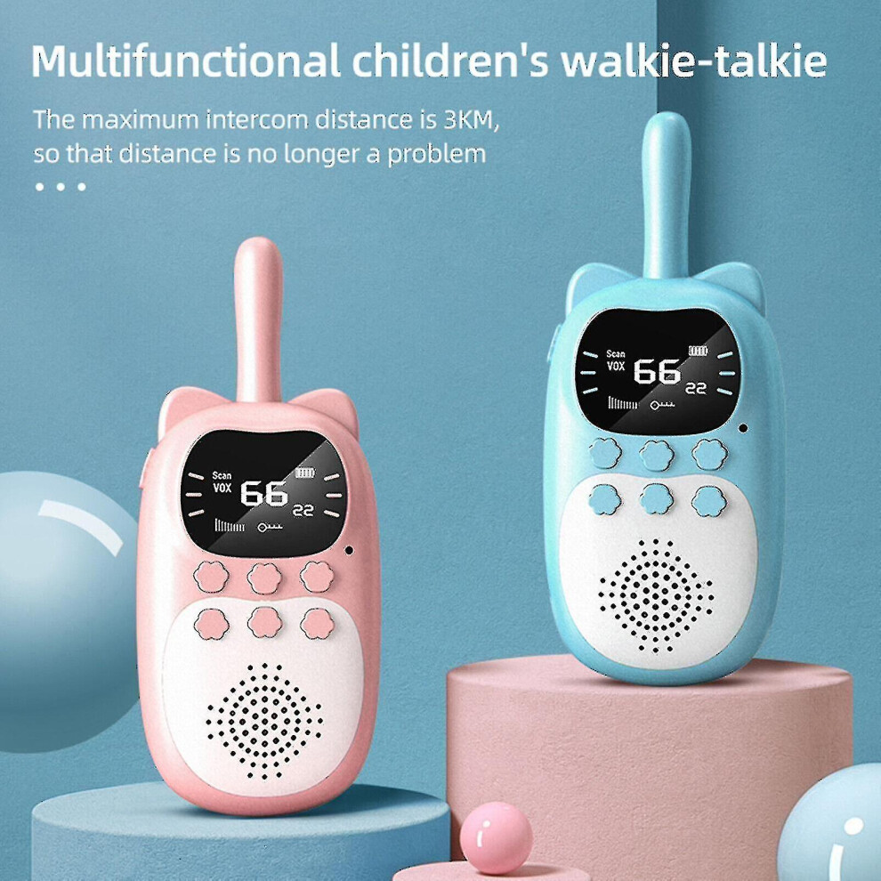 ( Blue) 2Pcs Kids Walkie Talkies 3Km Long Range Walky Talky Baby Xmas New Year Gift Pink/Blue 3010291978497