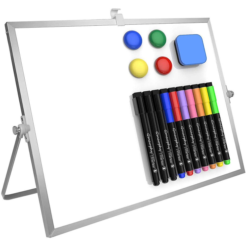 Dry Erase White Board, 16inx12in Large Magnetic Desktop Whiteboard With Stand, 10 Markers, 4 Magnets, 1 Eraser, Portable Double-sided White Board Ease
