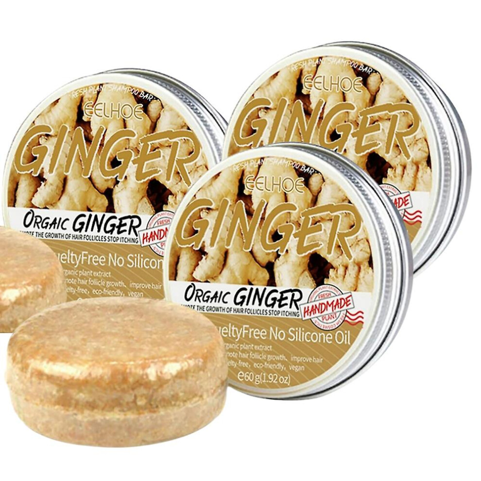 3pcs Natural Ginger Hair Regrowth Shampoo Bar, Promotes Hair Growth, Anti Hair Loss Shampoo Soap