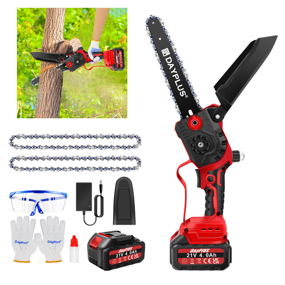 (2x4.0Ah Batteries) 8inch Chainsaw Brushless Cordless Chain Saw Cutting Tools for Garden Branches with Chains Case