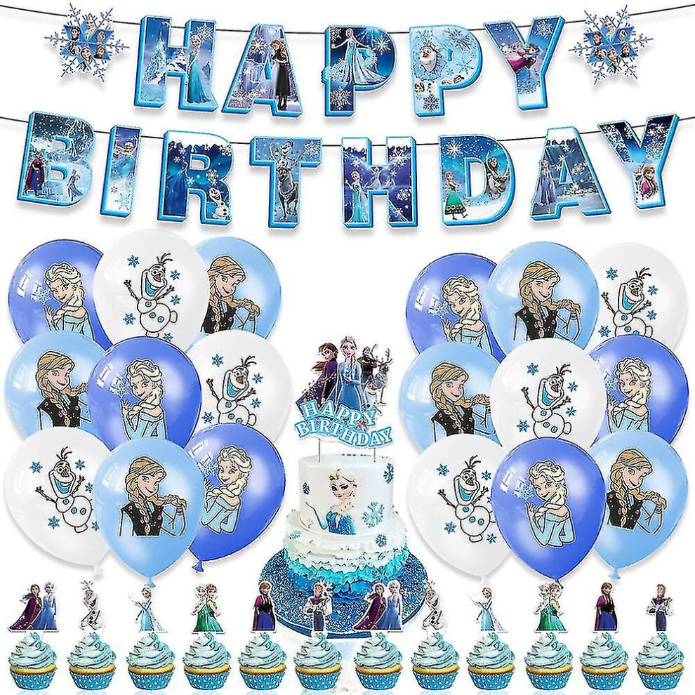 Frozen Theme Kids Girls Birthday Party Supplies Decorations Banner Balloons Cake Toppers Set