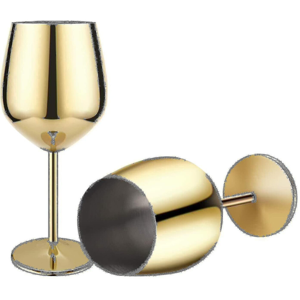 Gold Finish Wine Glass, 2 Stainless Steel Cocktail Glasses -ys