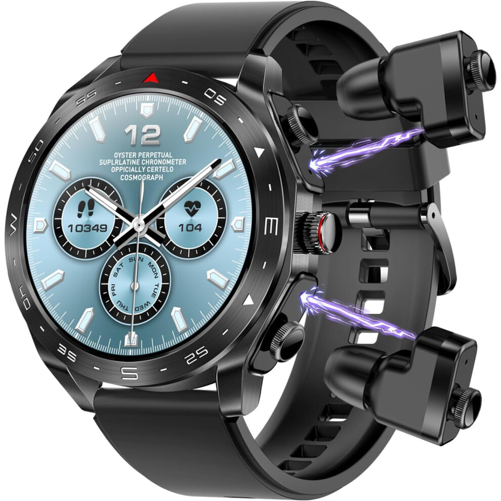 Chronus Smart Watch With Earbuds, 1.52" Screen, Rugged Fitness Tracker (Black) Black 6976919864245