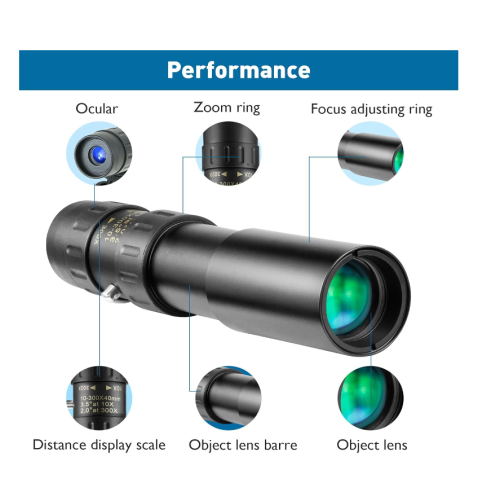 Chronus Compact Monocular Telescope, 10x-300x Zoom(Black) 1