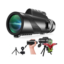 Télescope monoculaire haute puissance 80 x 100 avec support pour smartphone et trépied, monoculaire haute définition à vision plus large, noir
