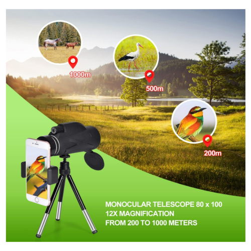 Chronus Monocular Telescope, 80 x 100 High Power HD(Black) 1