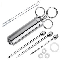 Heavy Duty 304 Stainless Steel Meat Injector Kit With 60ml Large Capacity Barrel With 3 Commercial Marinade Needles