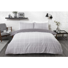 (Super King) Reversible Polycotton Grid Check Duvet Cover Set