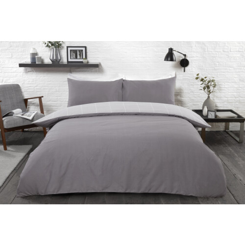 (Super King) Reversible Polycotton Grid Check Duvet Cover Set 2