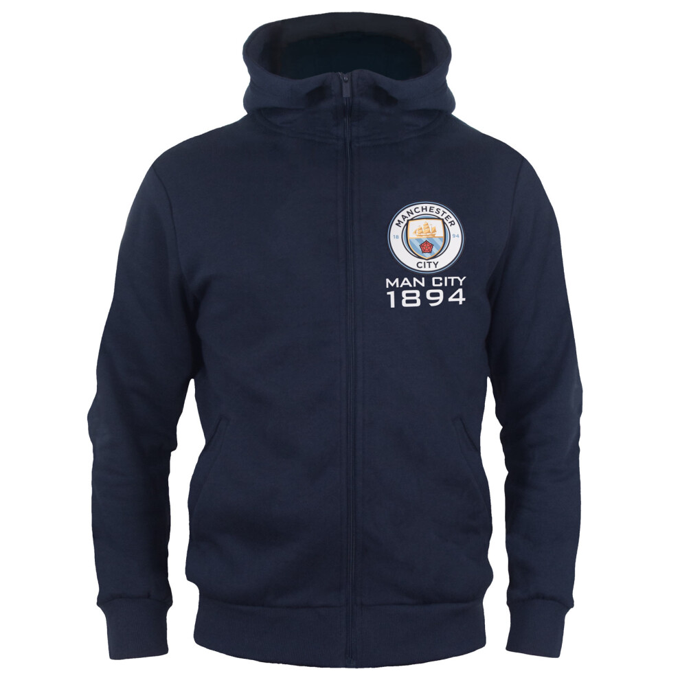 (Navy Blue, 10-11 Years) Manchester City FC Official Football Gift Boys Fleece Zip Hoody