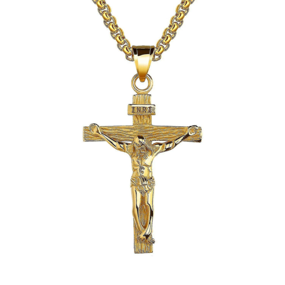 Jesus Christ Inri Cross Pendant Stainless Steel Crucifix Necklace