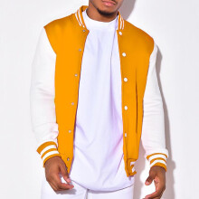 (Yellow, M) New Arrival Long Sleeve Cotton Top Fashion Logo Single Breasted Casual Bomber Baseball Jacket Loose Cardigan Coat