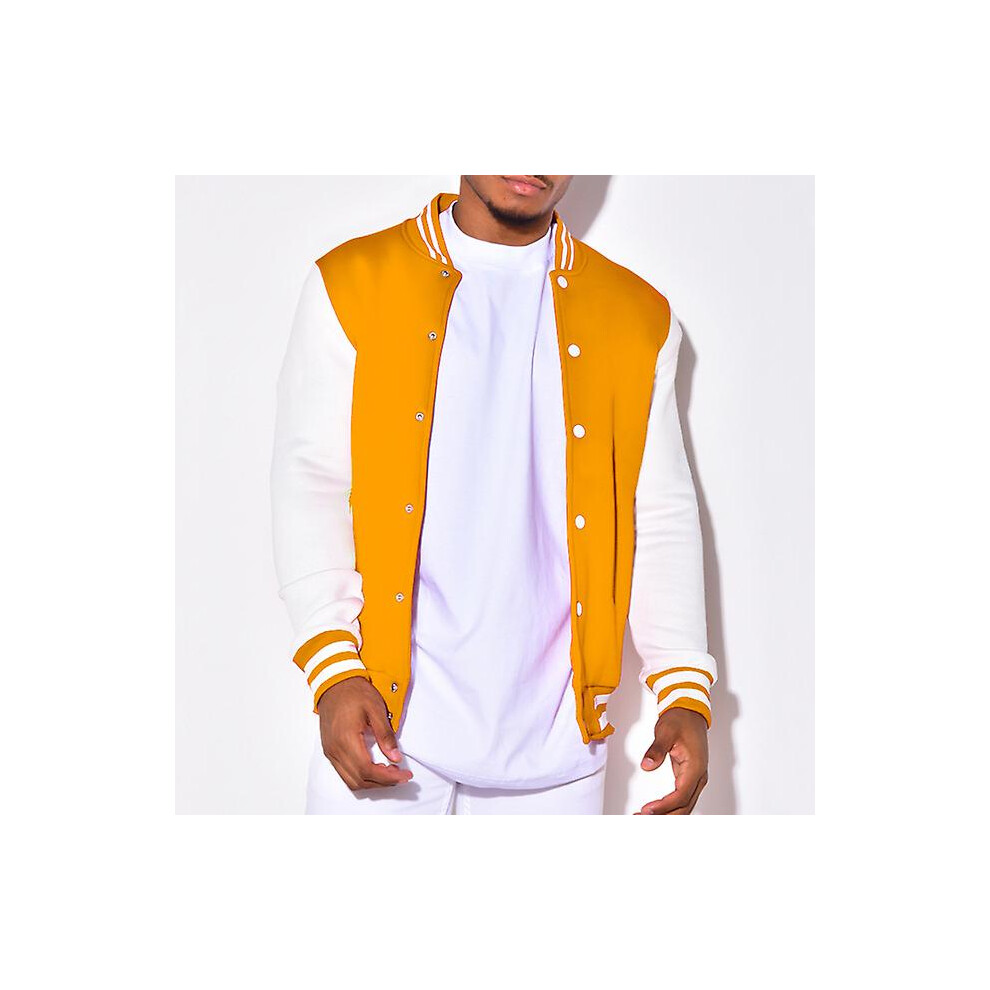 (, M) New Arrival Long Sleeve Cotton Top Fashion Logo Single Breasted Casual Bomber Baseball Jacket Loose Cardigan Coat Yellow