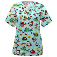 (Light Green, S) Christmas Women Nursing Uniform Scrub Short Sleeve T-shirt Xmas Blouse Tee Tops