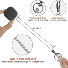 Heavy Duty Metal Retractable Carabiner Keychain Belt Reels Clip 28.3inch Reinforced Steel Wire Cord