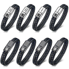 (Type 2 Diabetes2, 19.5cm) Medical Men's Id Bracelet Braided Leather Bangle With Clasp Diabetes Copd Alzheimer Personalized Jewelry