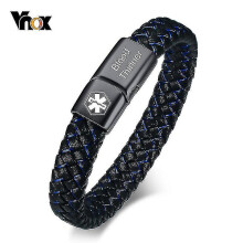 (Blood Thinner7, 19.5cm) Medical Men's Id Bracelet Braided Leather Bangle With Clasp Diabetes Copd Alzheimer Personalized Jewelry