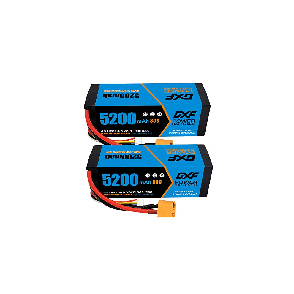 4S Lipo Battery 14.8V 80C 5200mAh Hard case Battery with XT90 Plug for RC Buggy Truggy Crawler Monster Car Boat Truck (2 Pack)