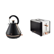 T10044RG Cavaletto Pyramid Kettle with Fast Boil, Detachable Filter, 1.7 Litre, 3000 W, Black and Rose Gold & T20036RG Cavaletto 2-Slice Toaster with