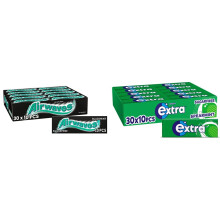 Chewing Gum, Sugar free, Black Mint Menthol, 30 Packs of 10 Pieces & Extra Chewing Gum, Sugar Free, Spearmint Flavour, Chewing Gum Bulk, 30 Packs of