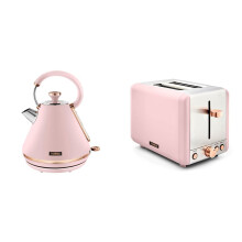 Tower Cavaletto T10044PNK 1.7L Pyramid Kettle with Rapid Boil + T20036PNK 2-Slice Toaster, Marshmallow Pink & Rose Gold