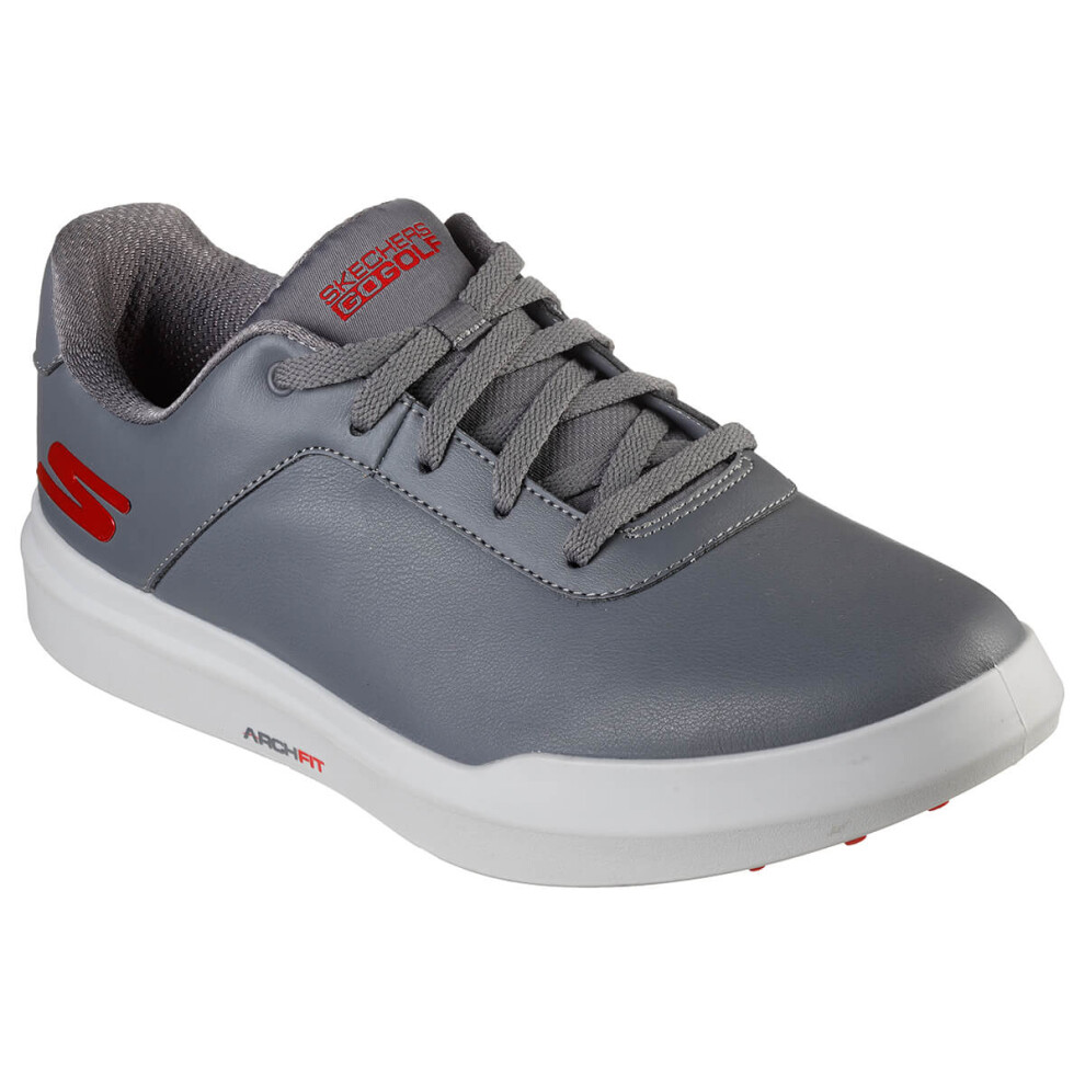 (UK 9.5, Grey/Red) Skechers Mens 2022 Go Golf Drive 5 Waterproof Spikeless Leather Golf Shoes