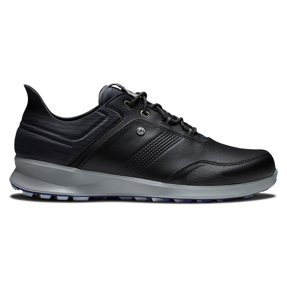 (UK 7, Black/Iron/Grey) FootJoy Mens Stratos Waterproof StratoFoam Spikeless Leather Golf Shoes