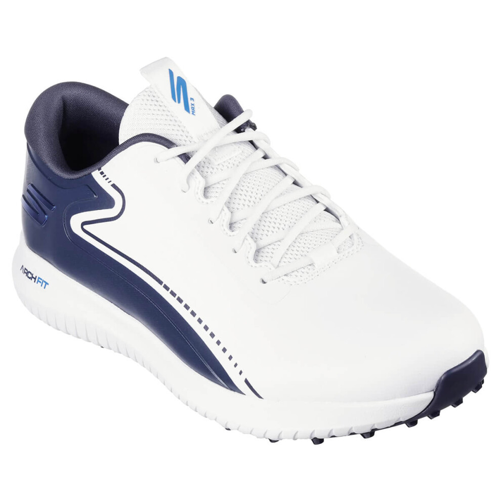 (UK 9, White/Navy/Blue) Skechers Mens 2024 Go Golf Max 3 Arch Fit Waterproof Lightweight Golf Shoes