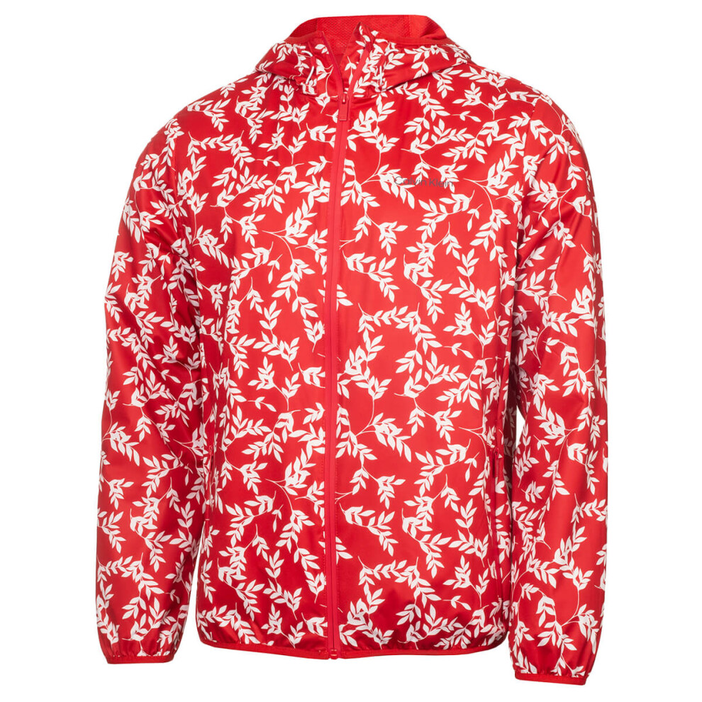 (M, Red/White) Calvin Klein Mens 2024 Printed Golf Wind Resistant Windbreaker Jacket