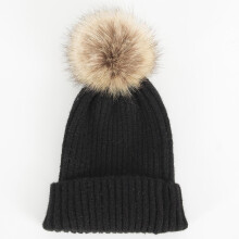 Barts Augusti Beanie 001 Black - Wool Blend, Turn-Up, Faux Fur Pom, Fleece-Lined Comfort