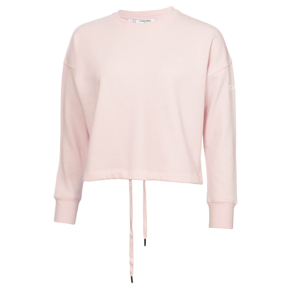 (L, Ice Pink) Calvin Klein Womens 2022 Salon Crew Neck Soft Feel Comfort Cropped Sweater